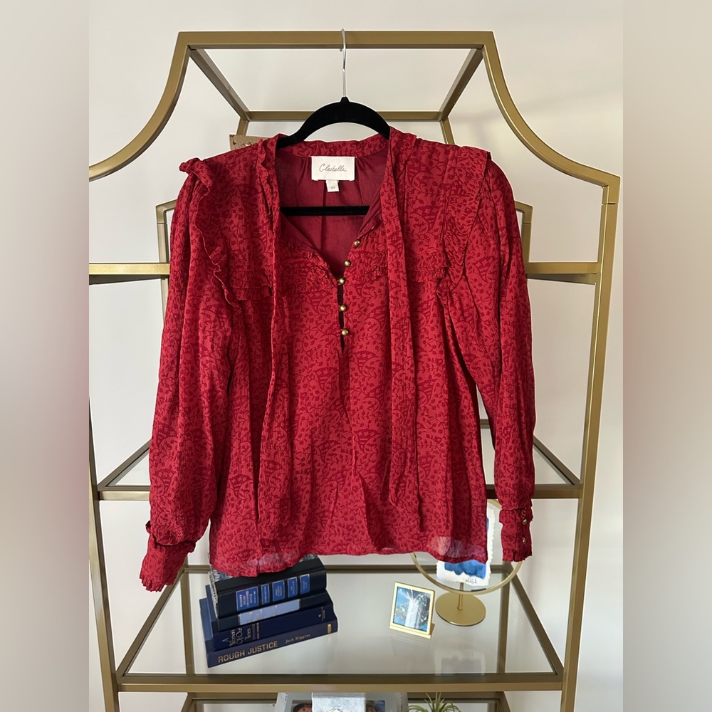Cleobella Necktie red blouse size XS